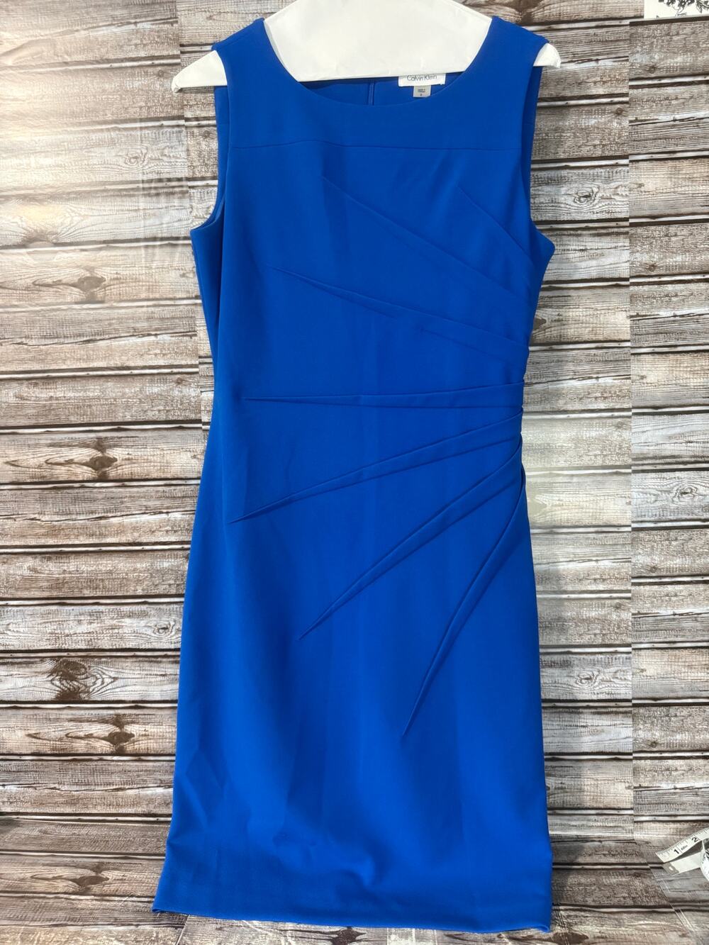 Calvin Klein Blue Dress - Size 8 Sleeveless Sunburst side pleat